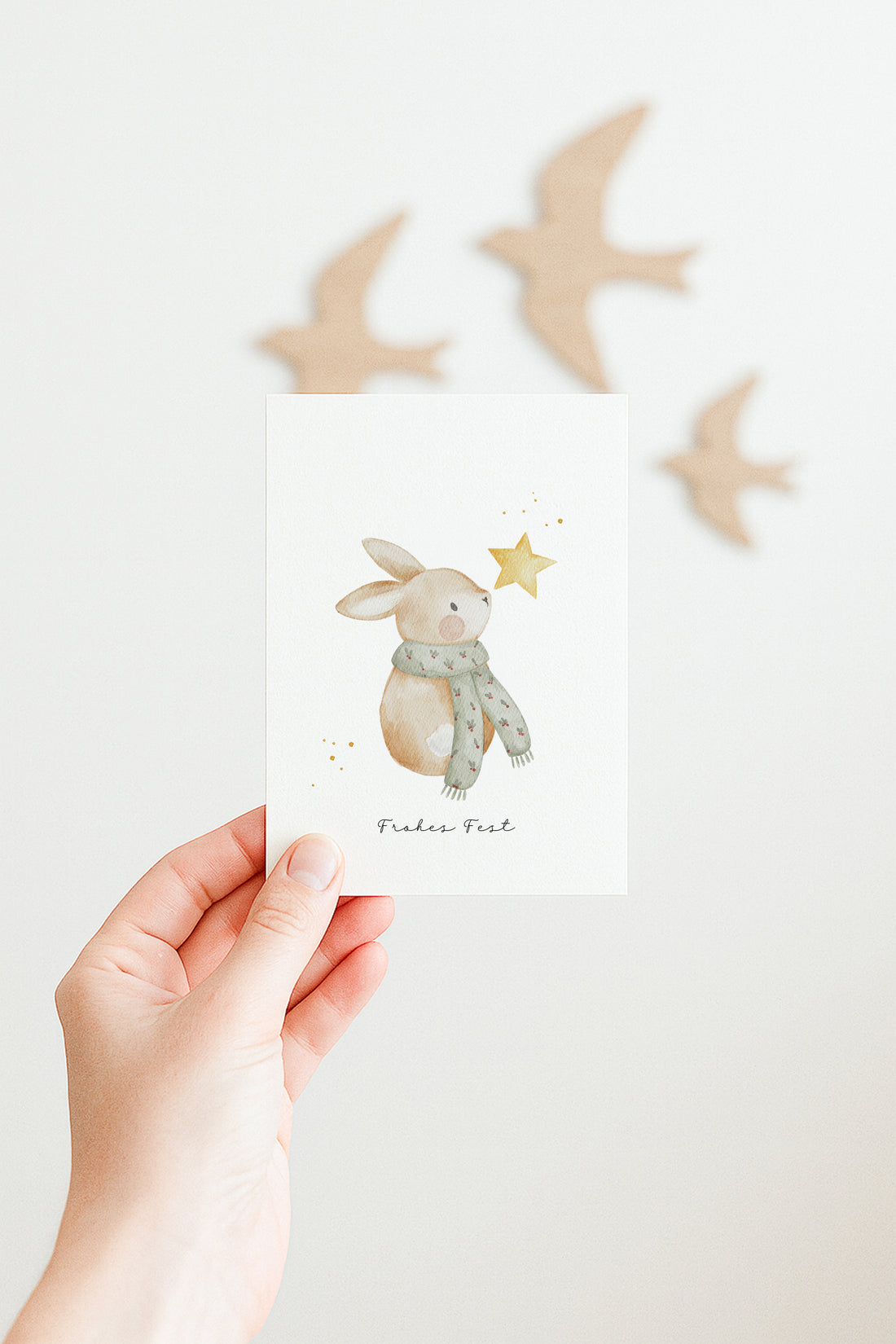Weihnachtskarte Hase mit Schal