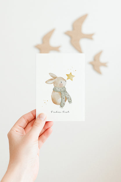 Weihnachtskarte Hase mit Schal