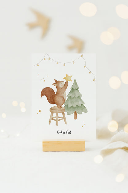 Weihnachtskarte Eichhörnchen mit Tannenbaum