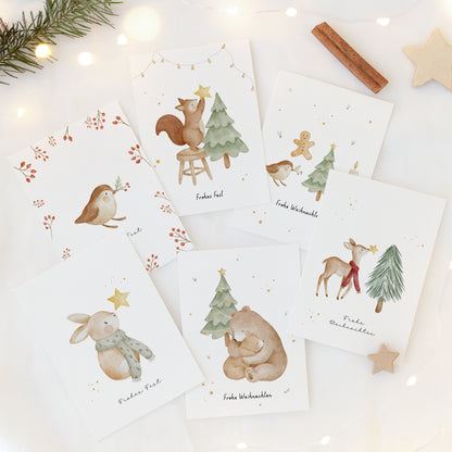 Weihnachtskarten Set Waldtiere / 6 Postkarten