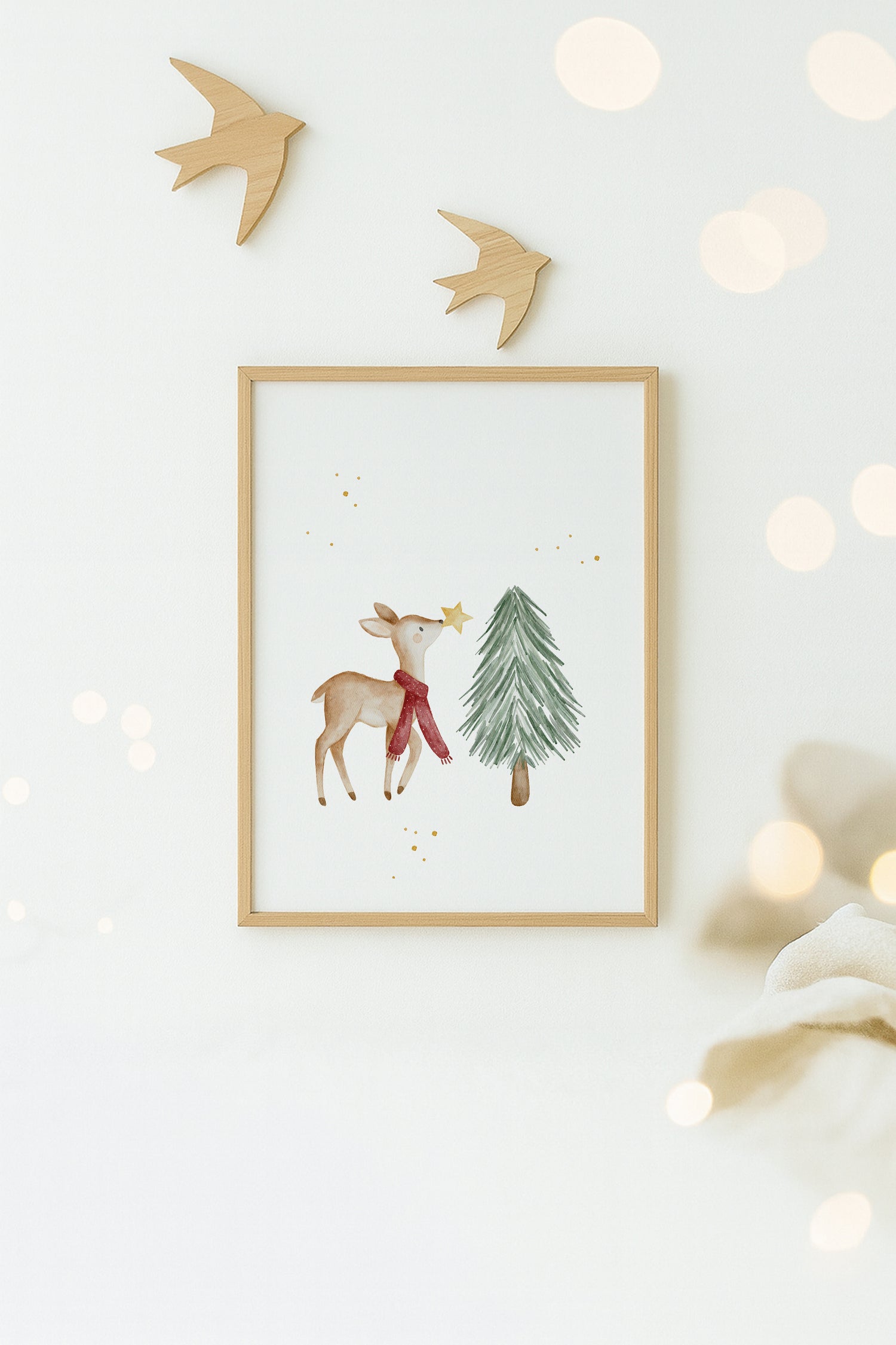 Weihnachtsposter Reh mit Tannenbaum / A4