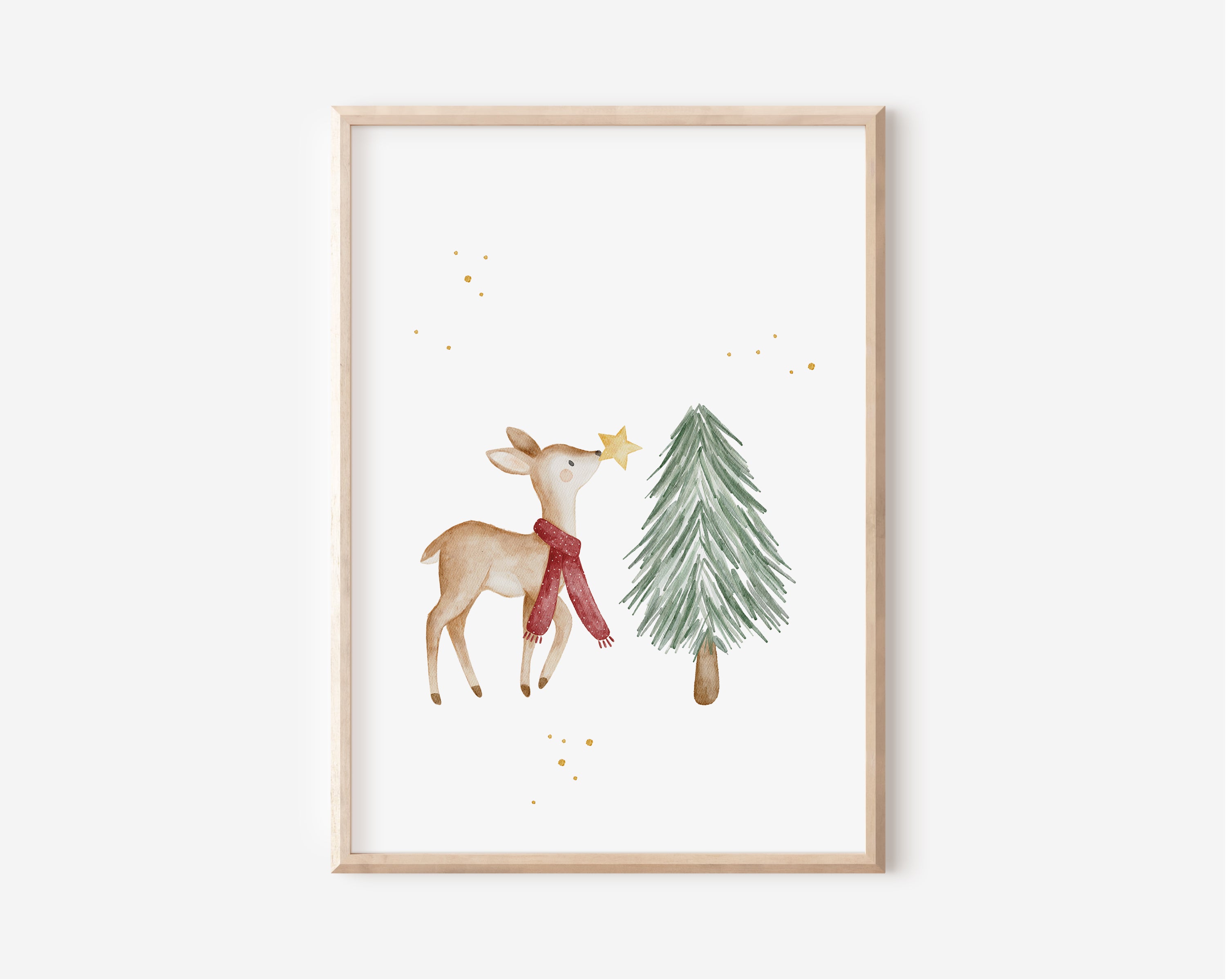 Weihnachtsposter Reh mit Tannenbaum / A4