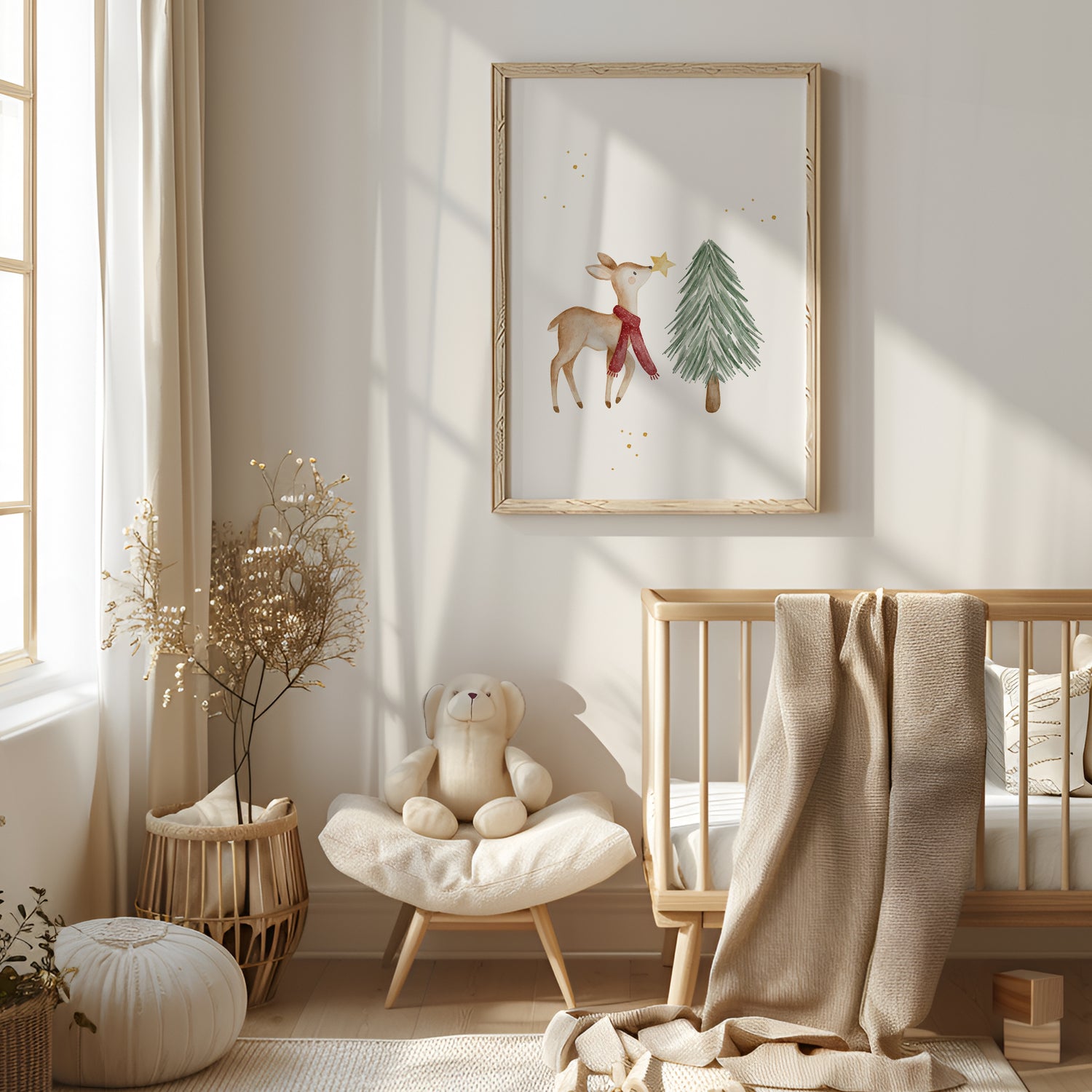 Weihnachtsposter Reh mit Tannenbaum / A4