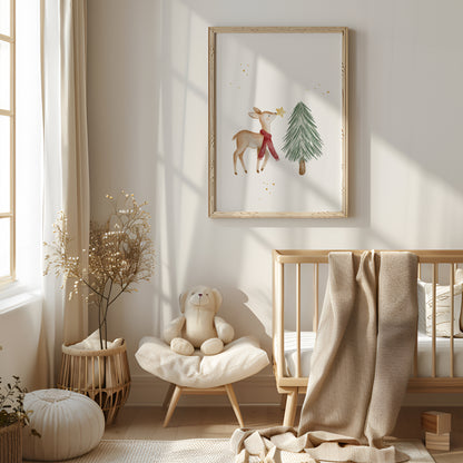 Weihnachtsposter Reh mit Tannenbaum / A4