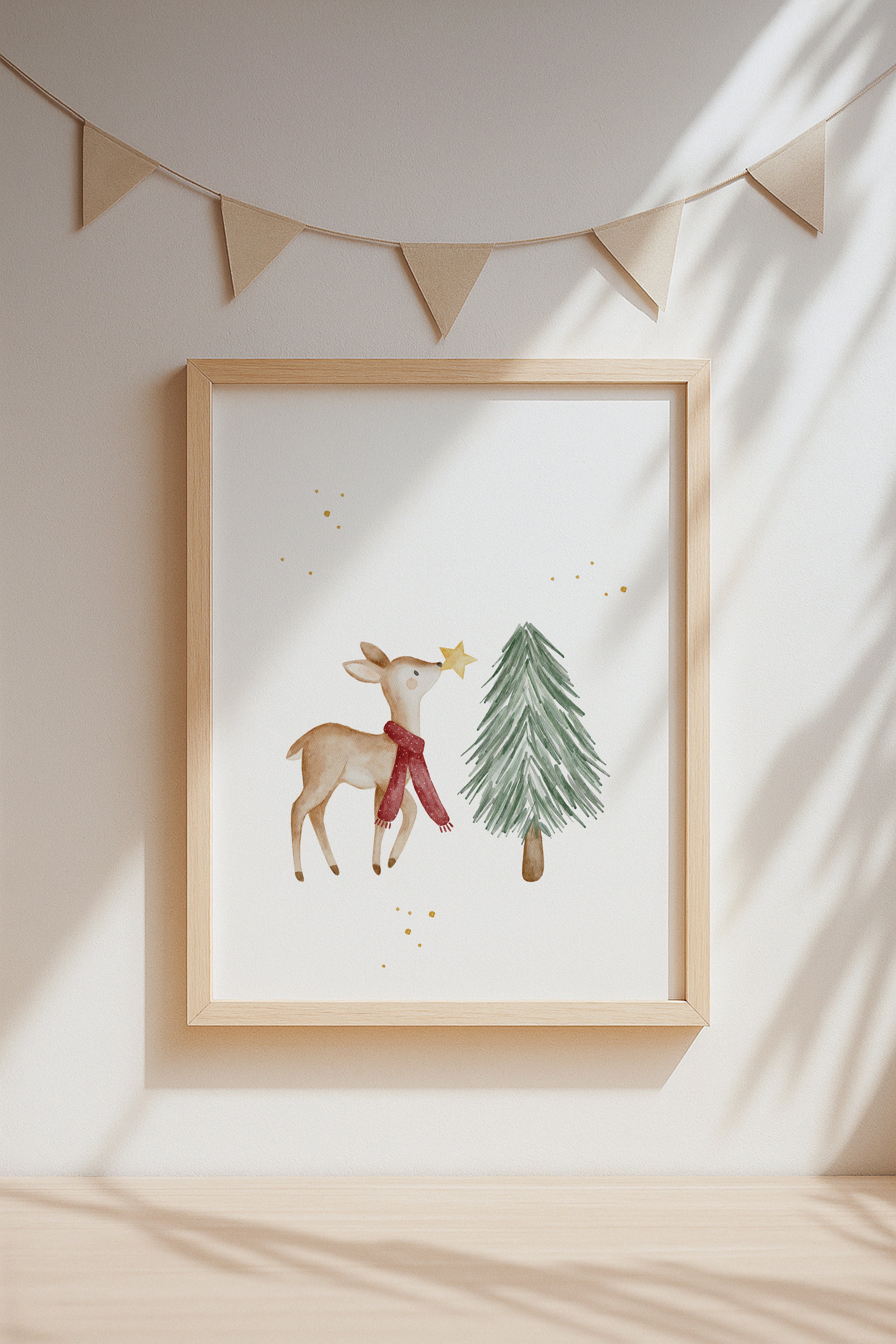 Weihnachtsposter Reh mit Tannenbaum / A4