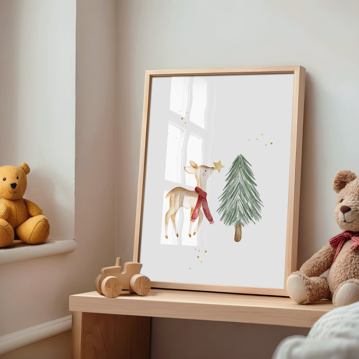 Weihnachtsposter Reh mit Tannenbaum / A4