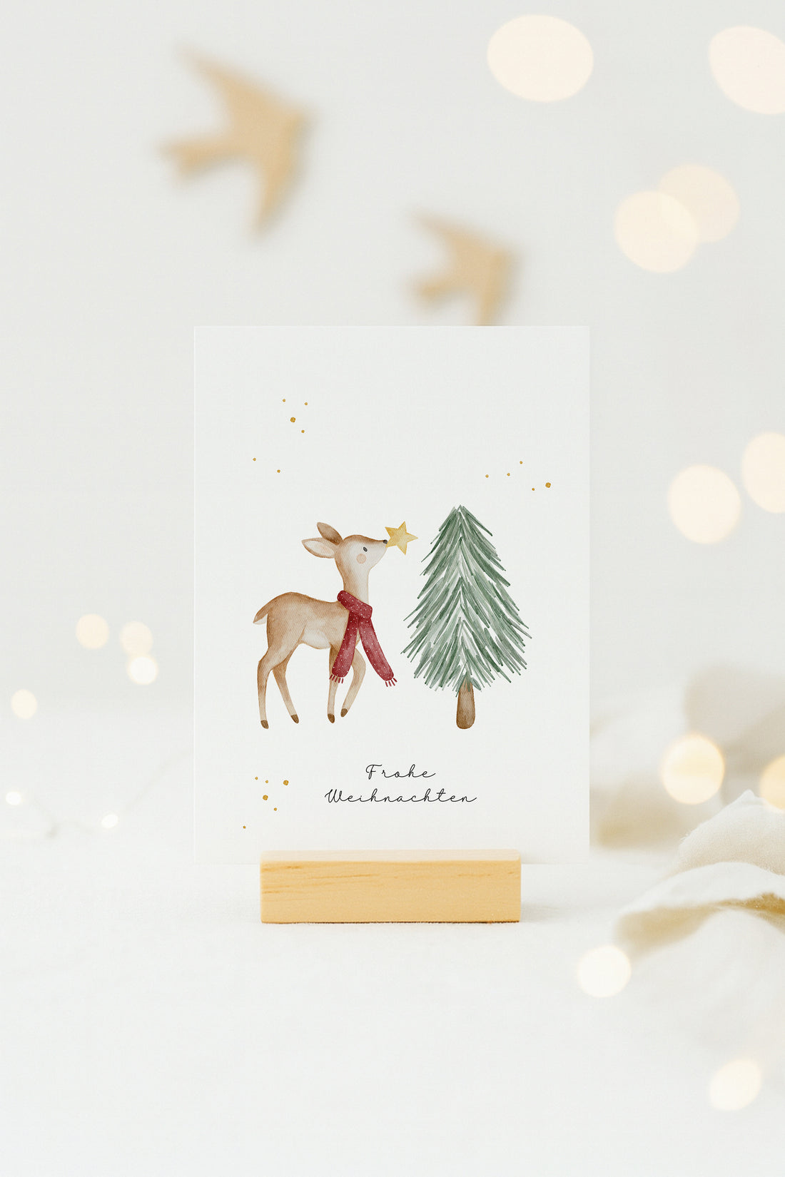Weihnachtskarte Reh &amp; Tannenbaum