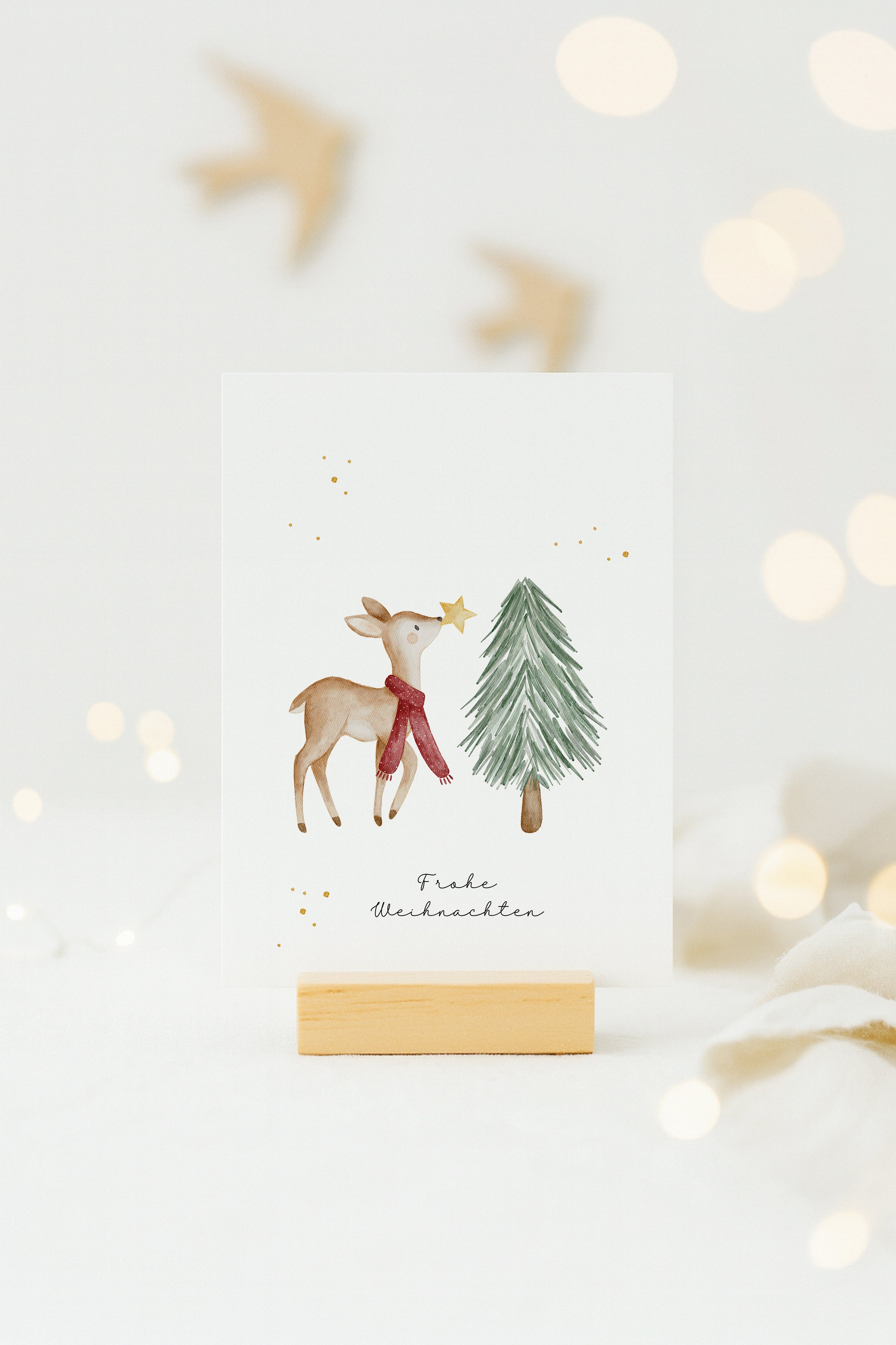 Weihnachtskarte Reh &amp; Tannenbaum