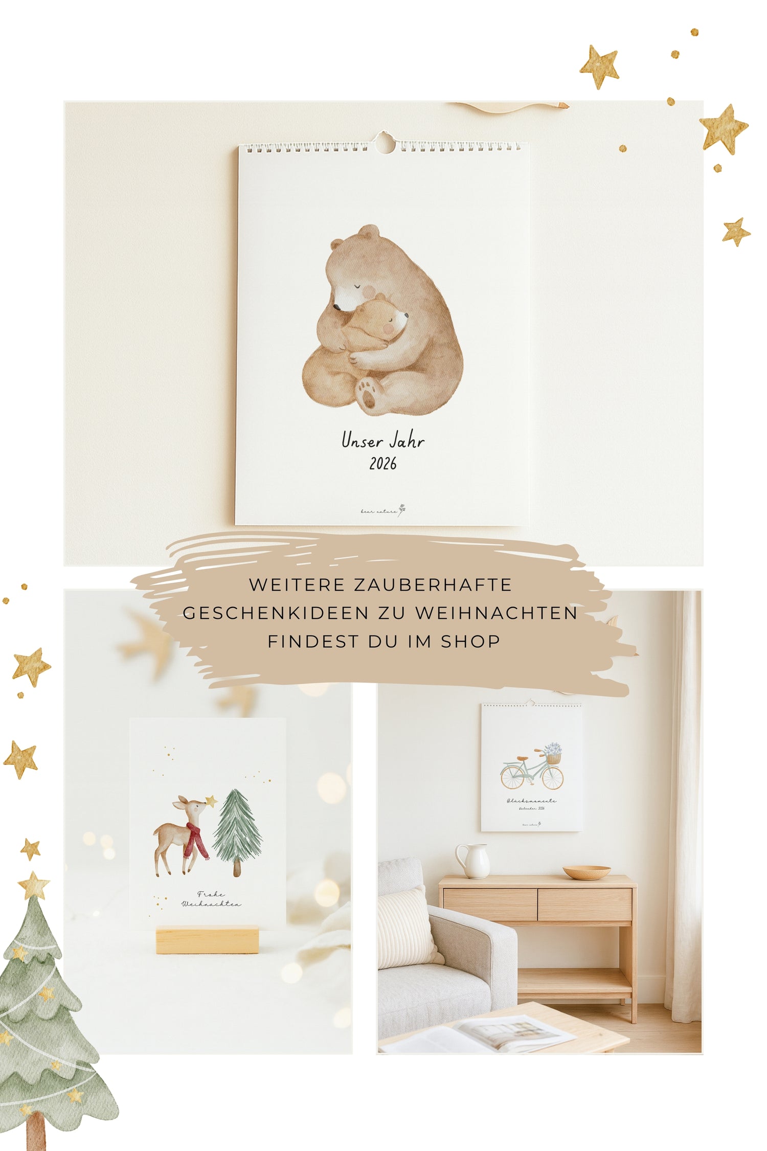 Weihnachtskarte Reh &amp; Tannenbaum