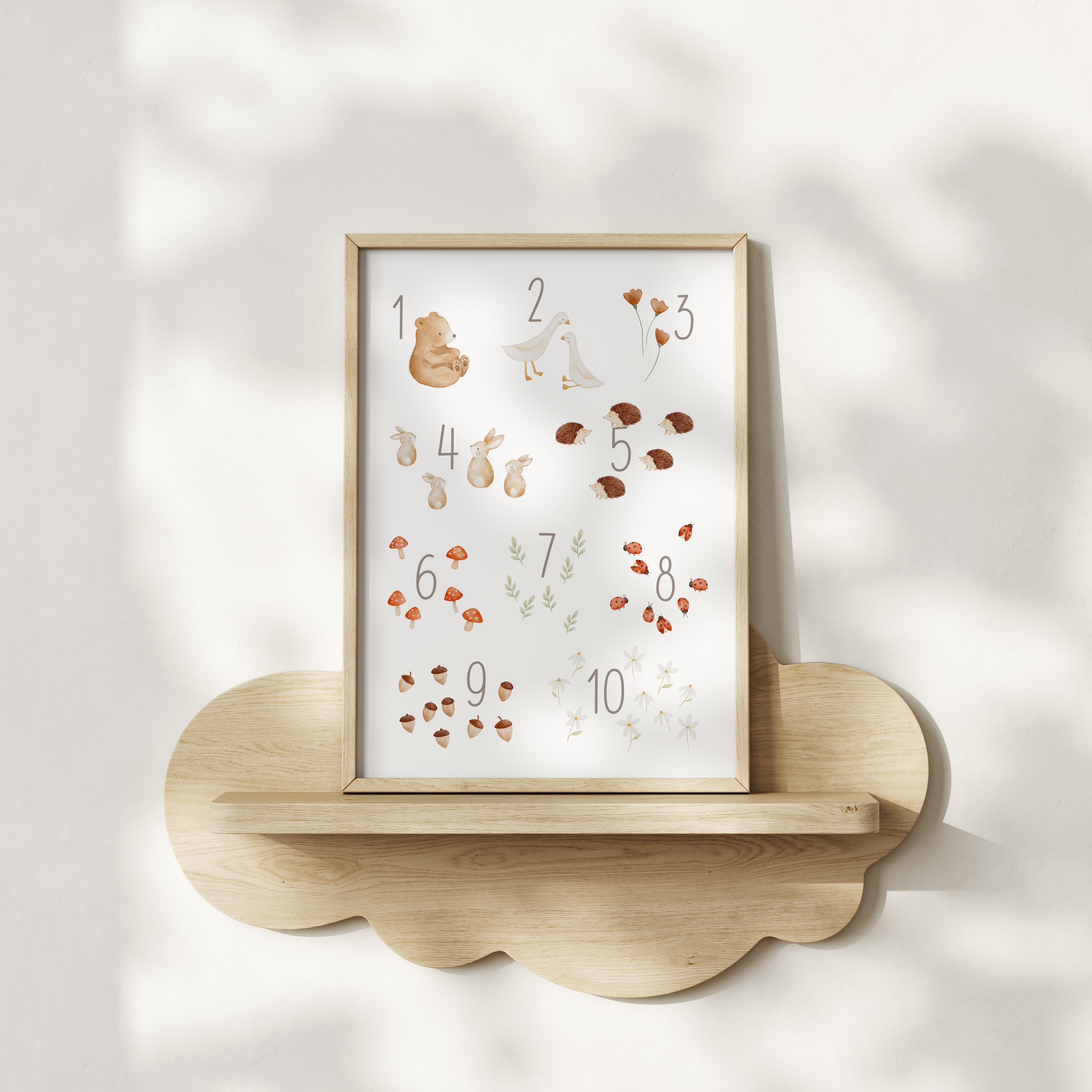 Zahlenposter 1–10 Tiere &amp; Natur / A5, A4, A3