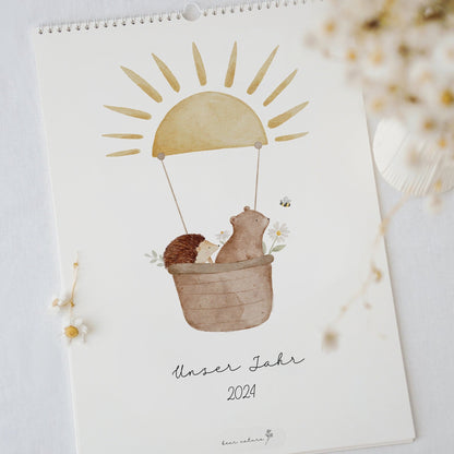 Familienkalender 2024 &quot;Waldtiere Boho&quot; / DIN A3