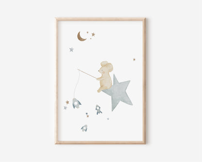 Poster 4er Set Tiere im Weltall / A4 &amp; A3