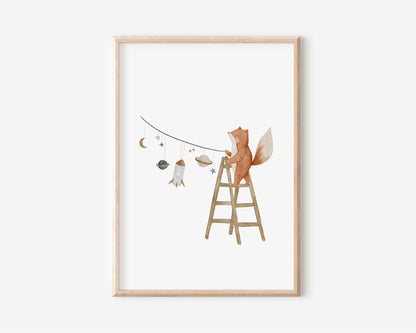 Poster 4er Set Tiere im Weltall / A4 &amp; A3