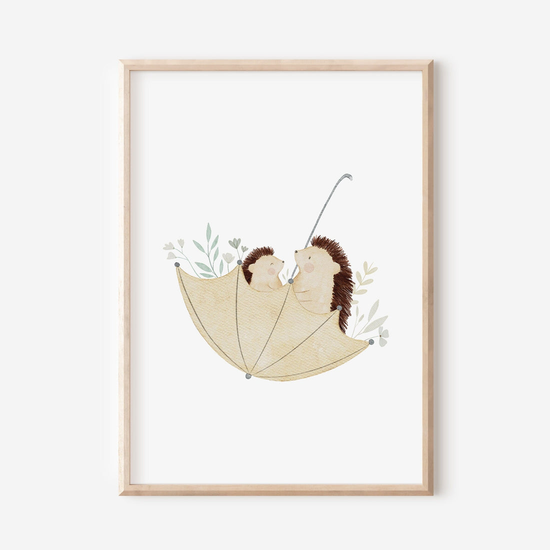 Poster Igelmama/Igelpapa mit Kind im Regenschirm / A4 &amp; A3