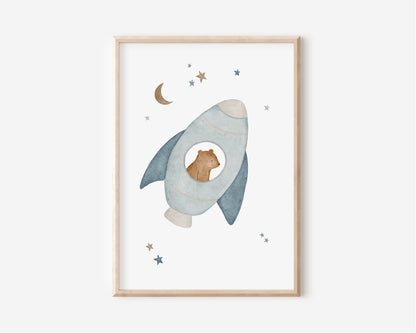Poster 4er Set Tiere im Weltall / A4 &amp; A3