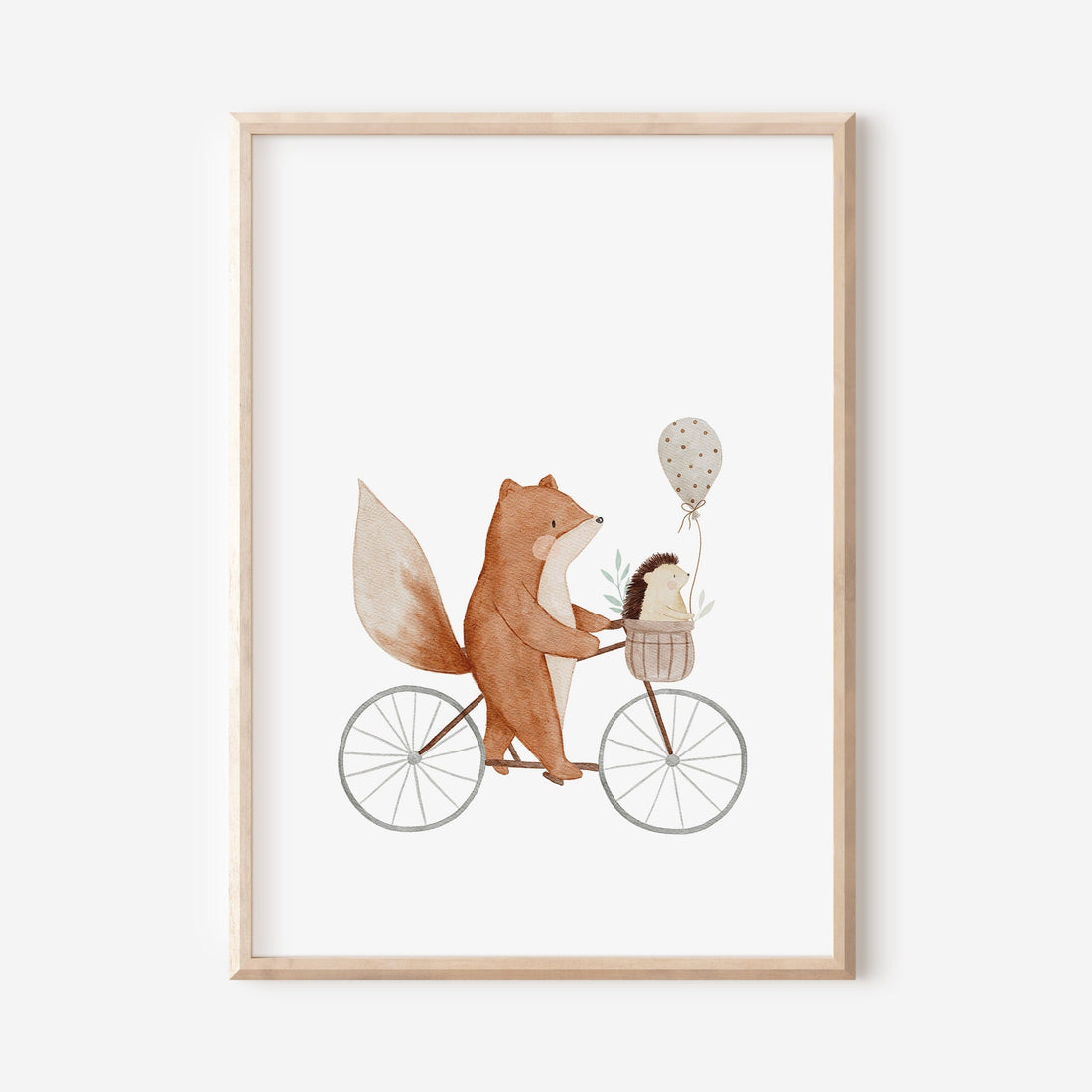 Poster Fahrradfuchs Fanny mit Igel und Ballon / A4 & A3
