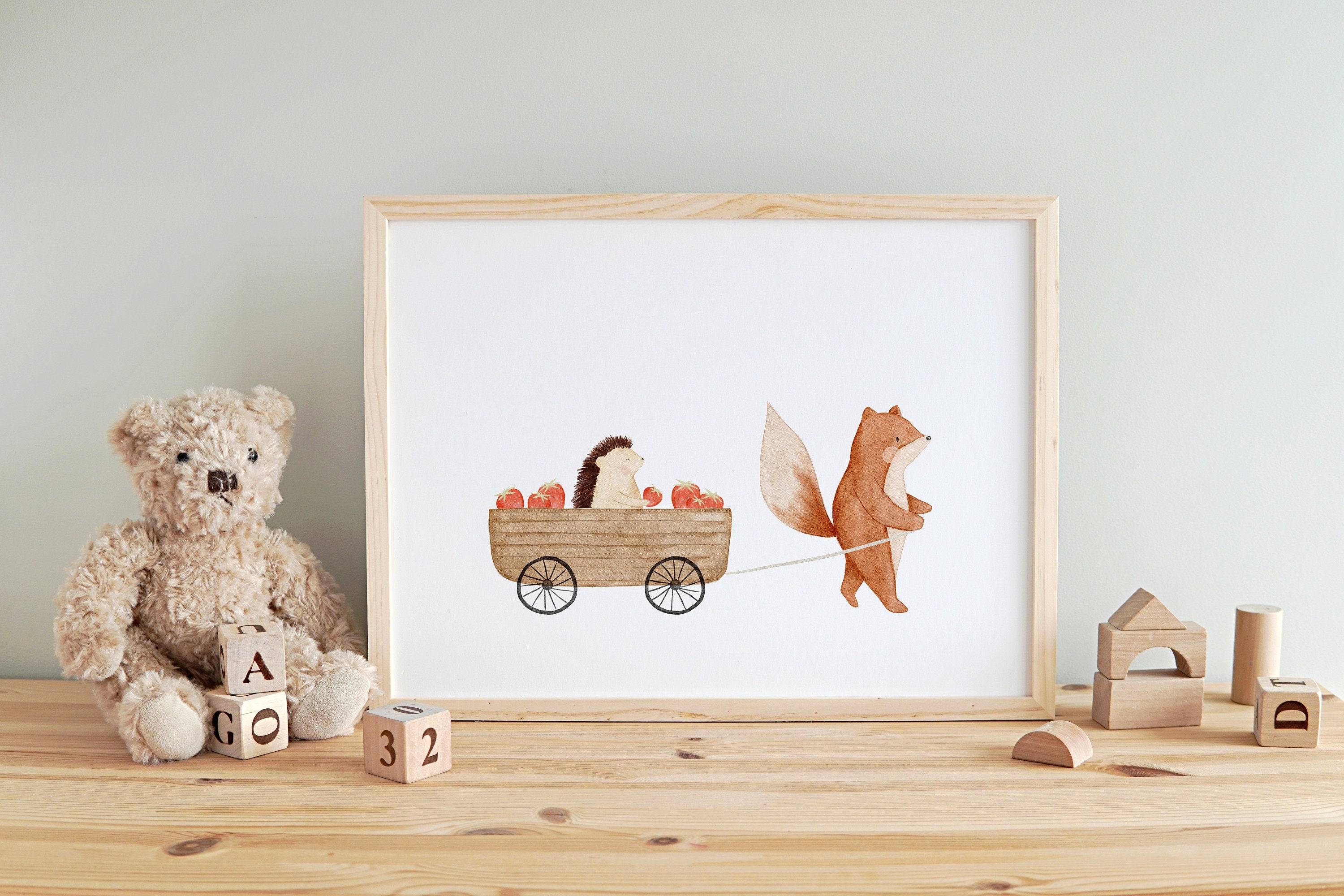 Poster Fuchs Fanny und Erdbeerigel Ida / A4 &amp; A3