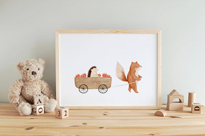 Poster Fuchs Fanny und Erdbeerigel Ida / A4 &amp; A3