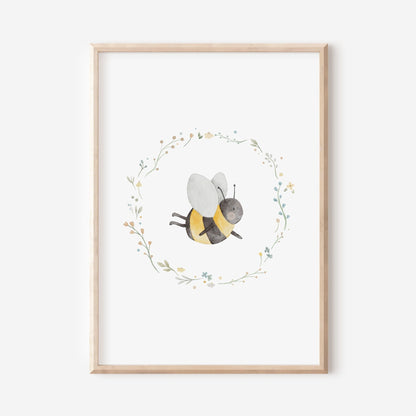 Poster Biene im Blumenkranz / A4 &amp; A3