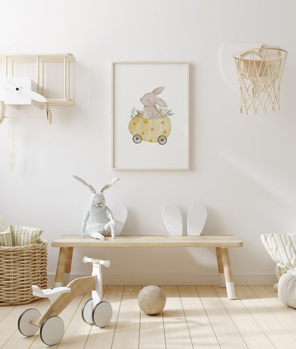 Poster Hase im Ei-Auto / A4 &amp; A3