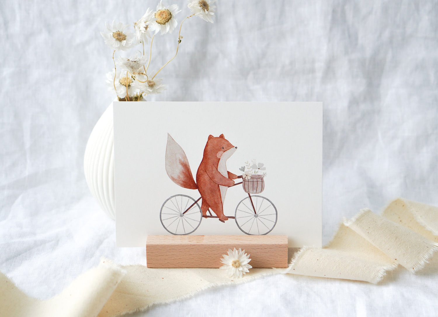 Karte Fahrradfuchs mit Blumenkorb