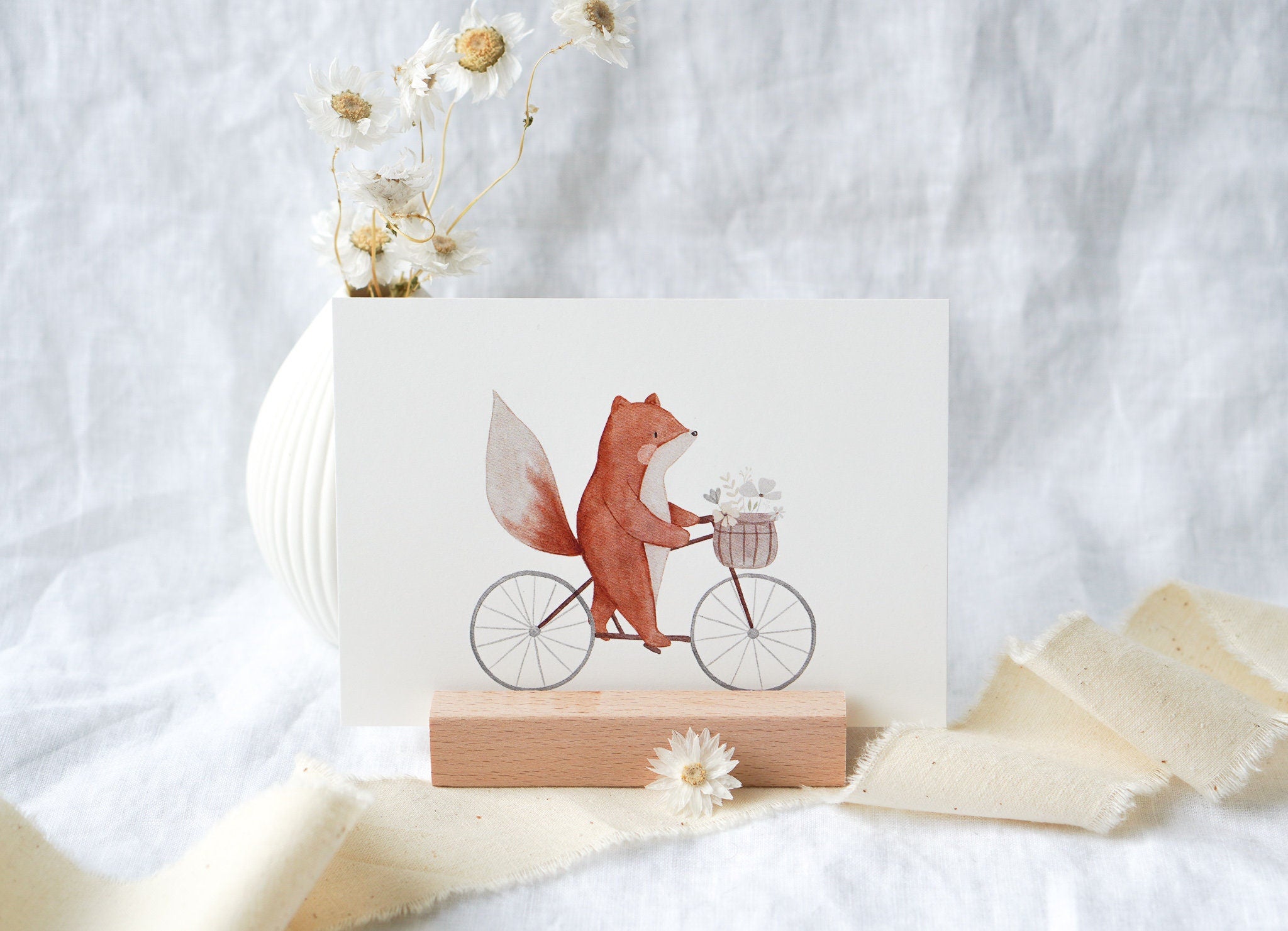 Karte Fahrradfuchs mit Blumenkorb
