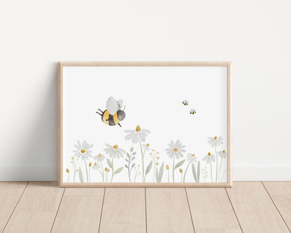 Poster Blumenwiese mit Bienen / A4 &amp; A3