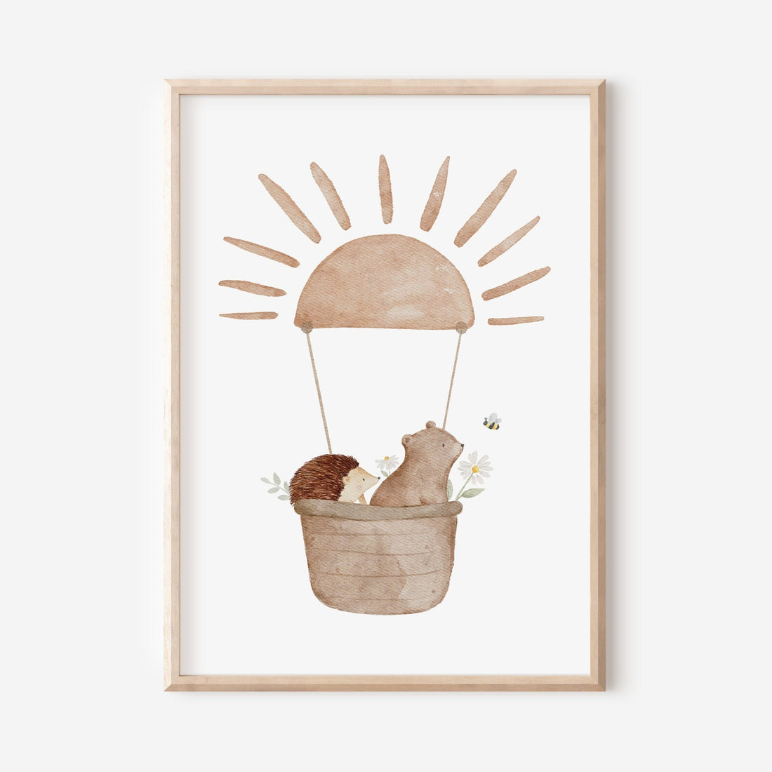 Poster Igel und Bär im Sonnenheißluftballon / A5, A4, A3, A2