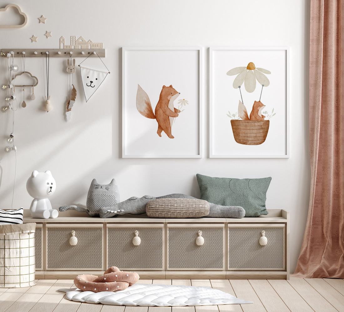 Poster Set Blumenfuchs und Heißluftballonfuchs / A4 &amp; A3