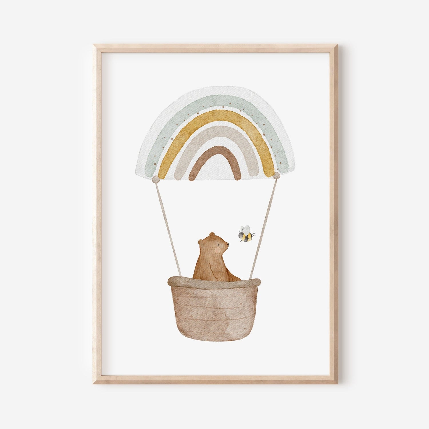Poster Bär im Regenbogenheißluftballon / A4 &amp; A3