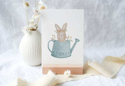 Osterkarte Hase in Gießkanne