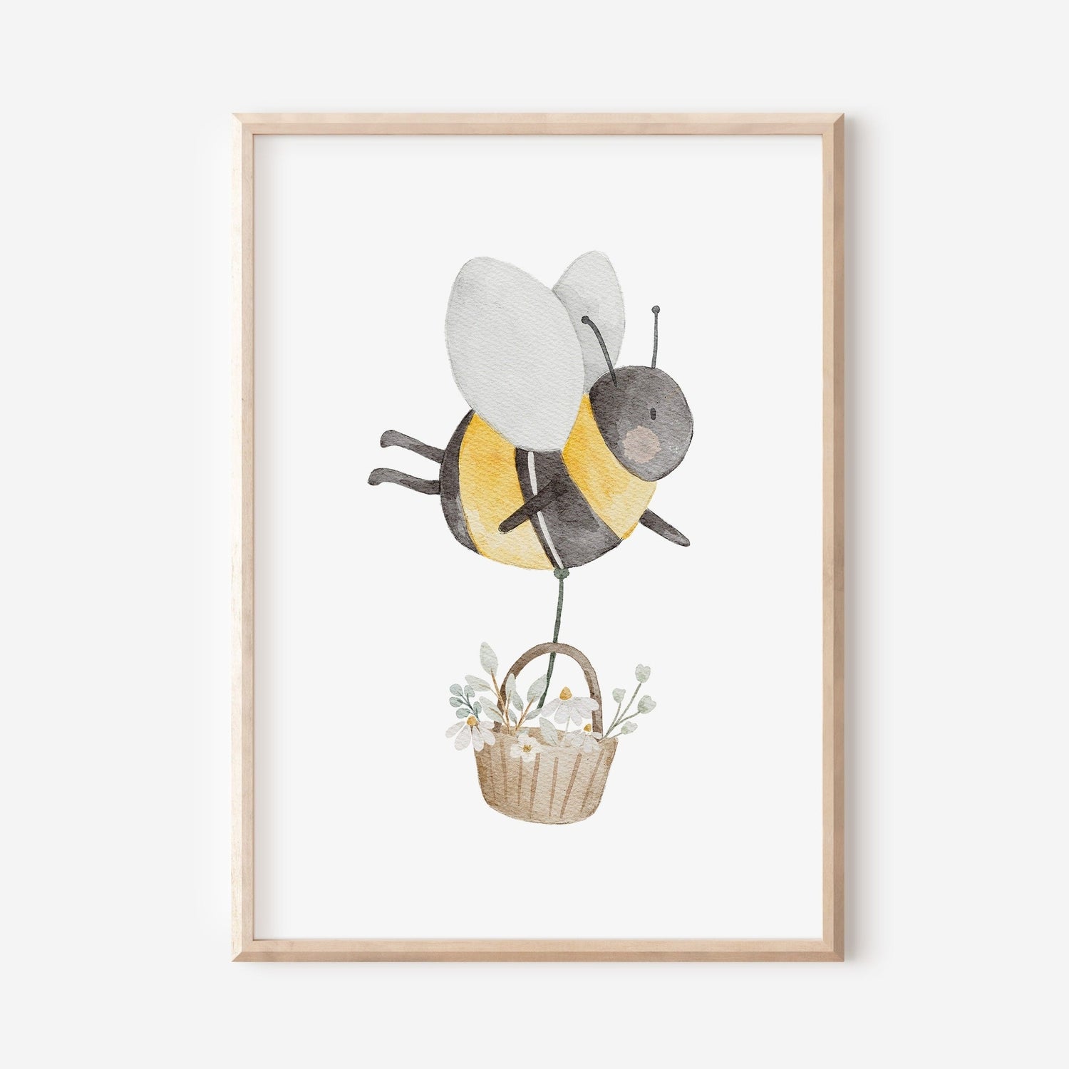 Poster Biene mit Blumenkorb / A4, A3 &amp; A2