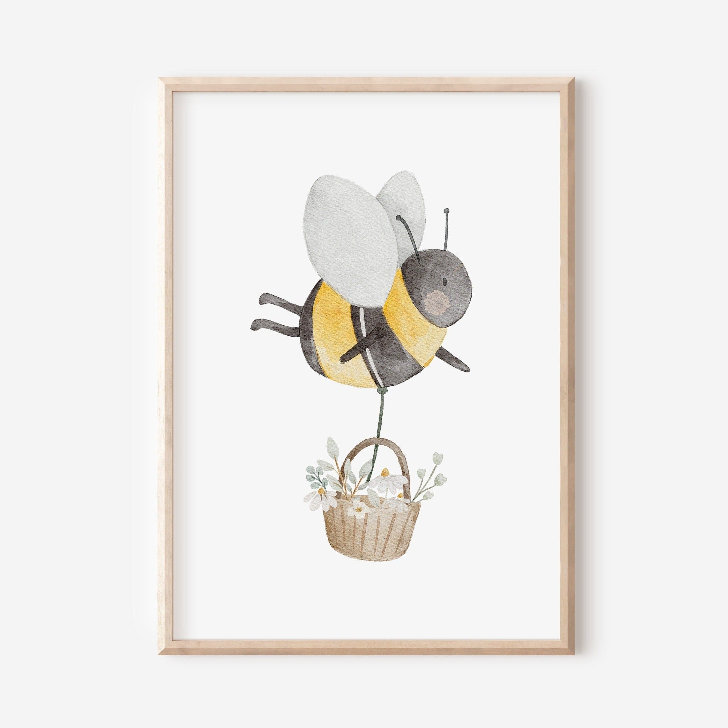 Poster Biene mit Blumenkorb / A4, A3 &amp; A2