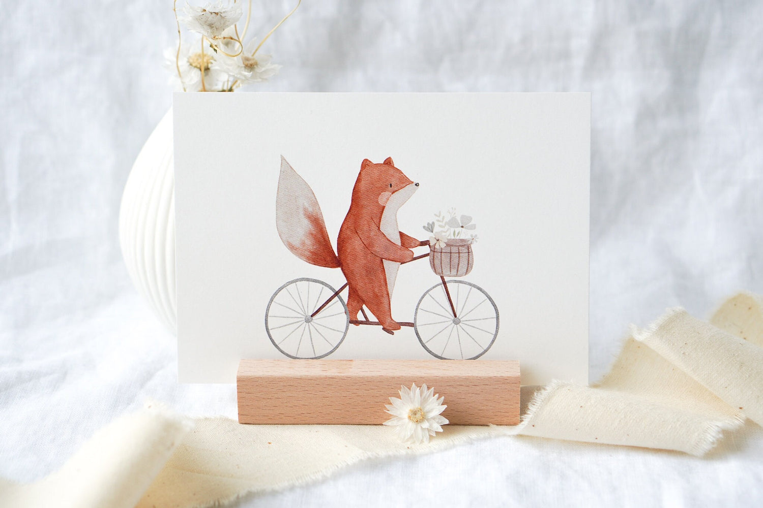 Karte Fahrradfuchs mit Blumenkorb