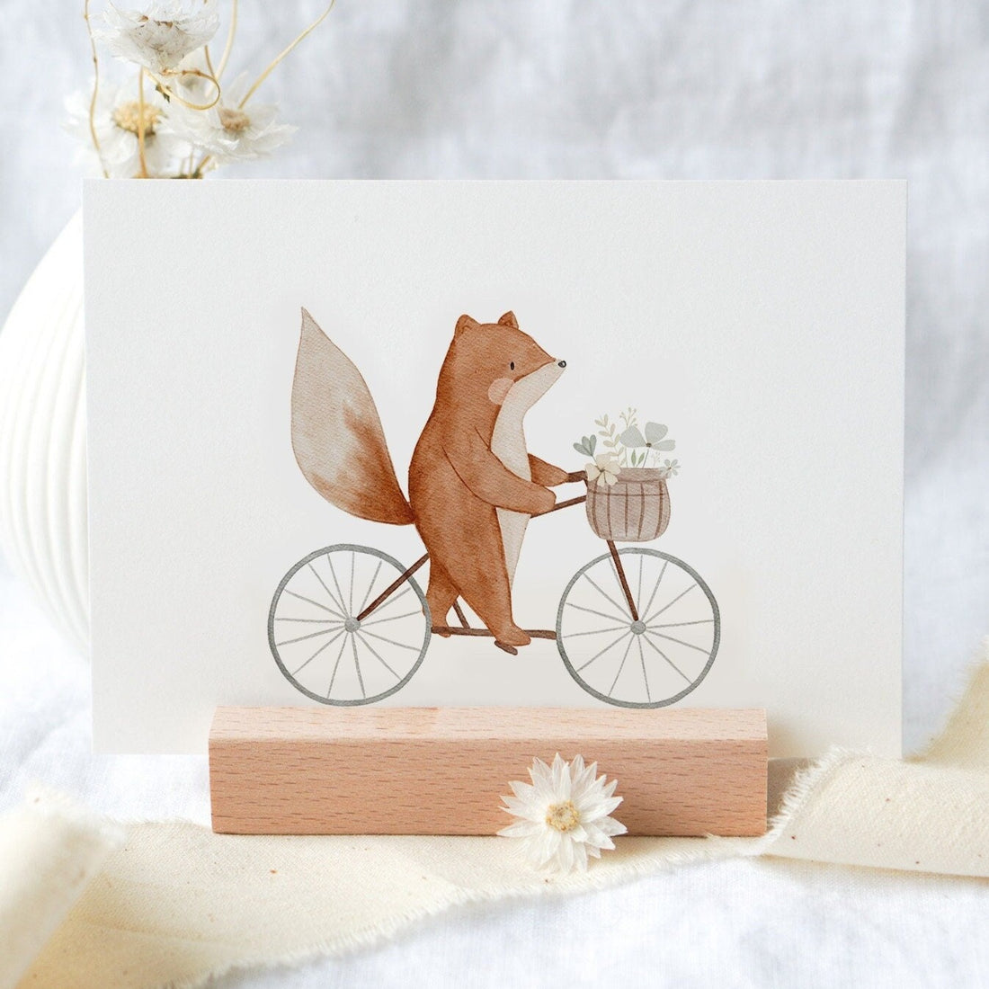 Karte Fahrradfuchs mit Blumenkorb