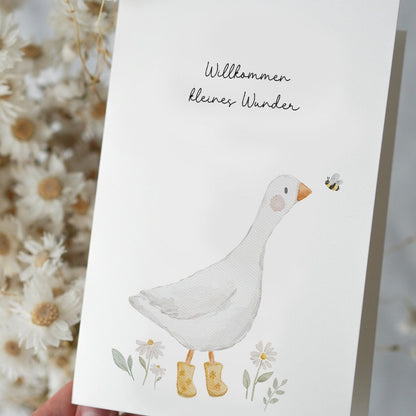 Karte mit Gans &quot;Willkommen kleines Wunder&quot;