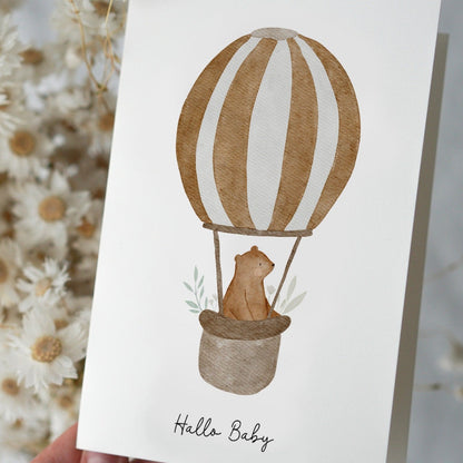 Karte mit Heißluftballonbär &quot;Hallo Baby&quot;