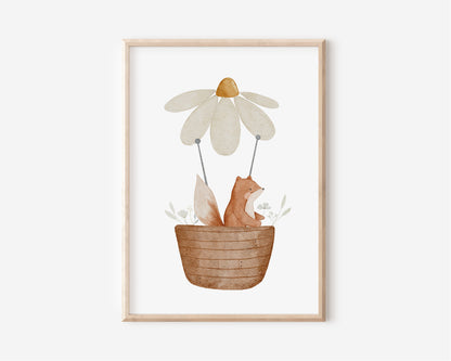 Poster Set Tiere im Heißluftballon / A4, A3, A2