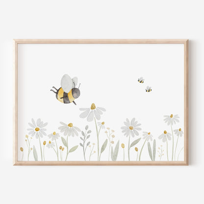 Poster Blumenwiese mit Bienen / A4 &amp; A3