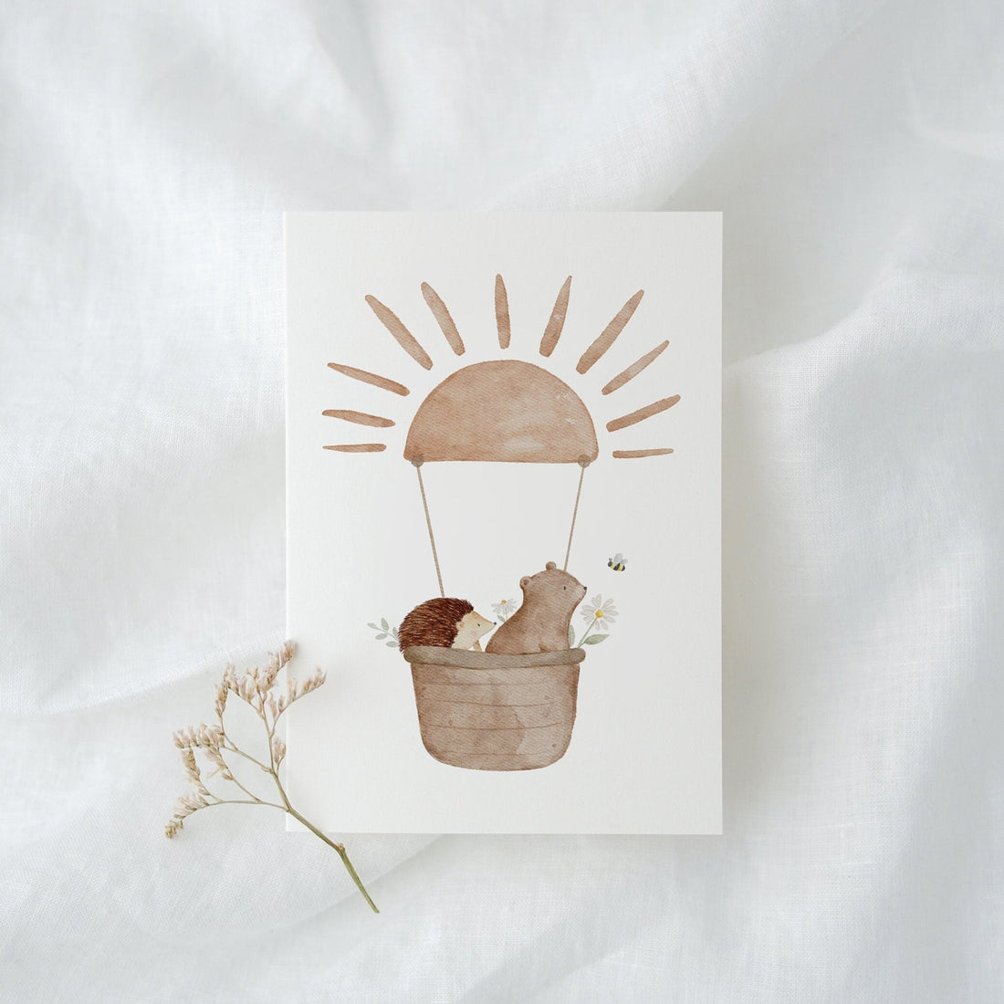 Karte Igel und Bär im Sonnenheißluftballon