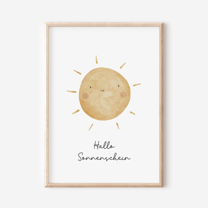 Poster &quot;Hallo Sonnenschein&quot; mit Sonne / A4 &amp; A3