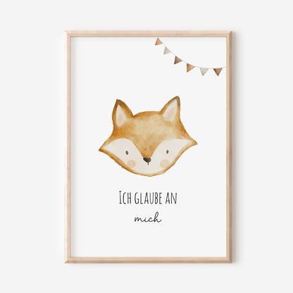 Poster mit Fuchs &quot;Ich glaube an mich&quot; / A4 &amp; A3