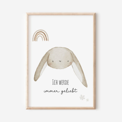 Poster Hase &quot;Ich werde immer geliebt&quot; / A4 &amp; A3