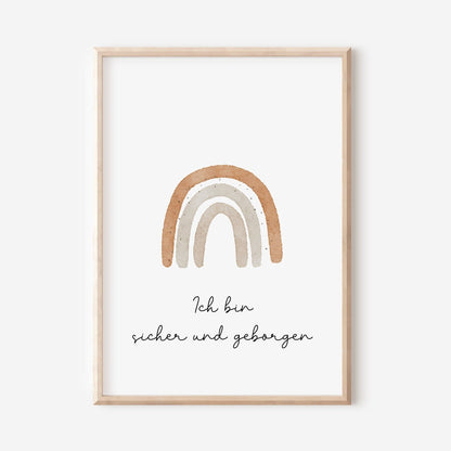 Poster Regenbogen &quot;Ich bin sicher und geborgen&quot; / A4 &amp; A3