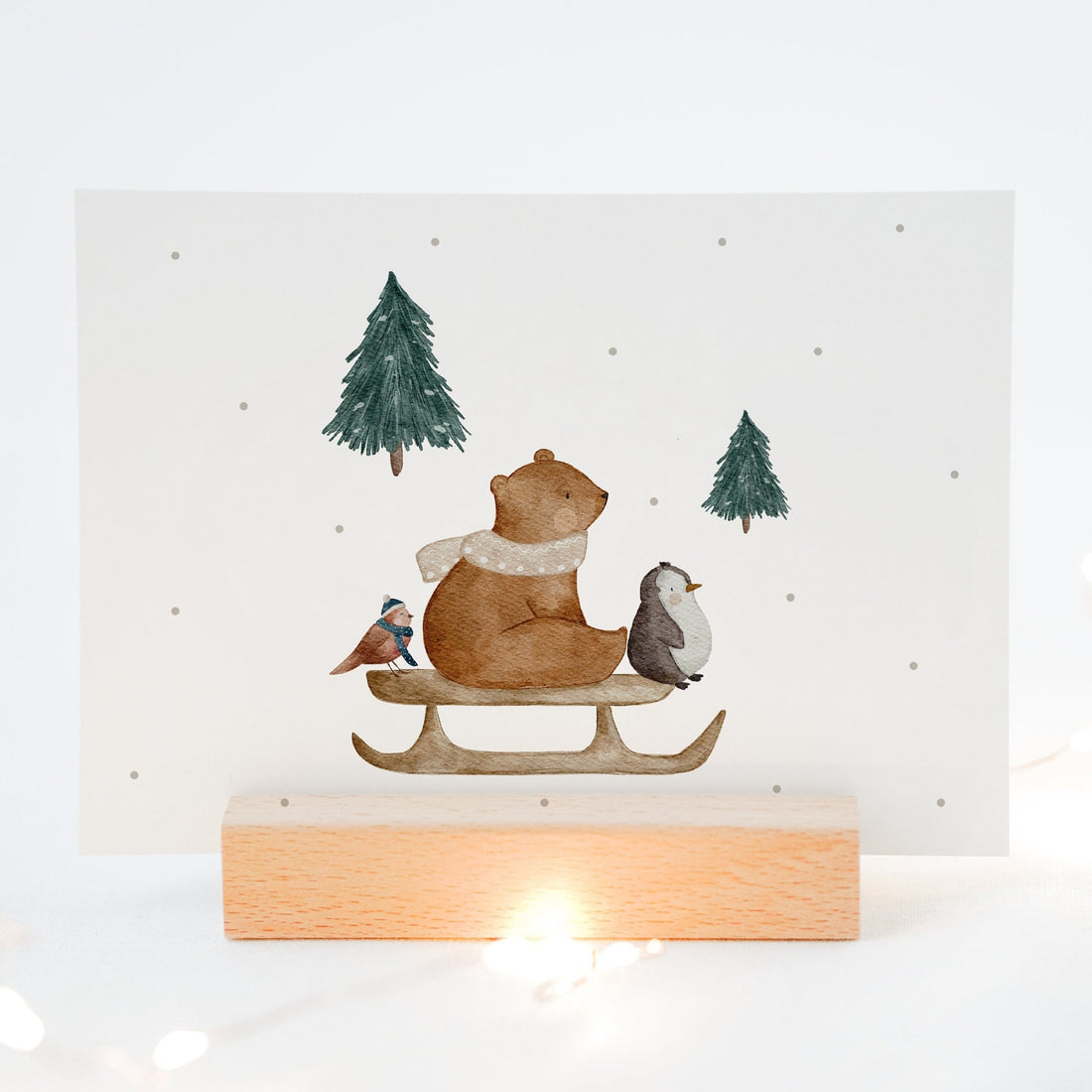 Weihnachtskarte Schlittenbär