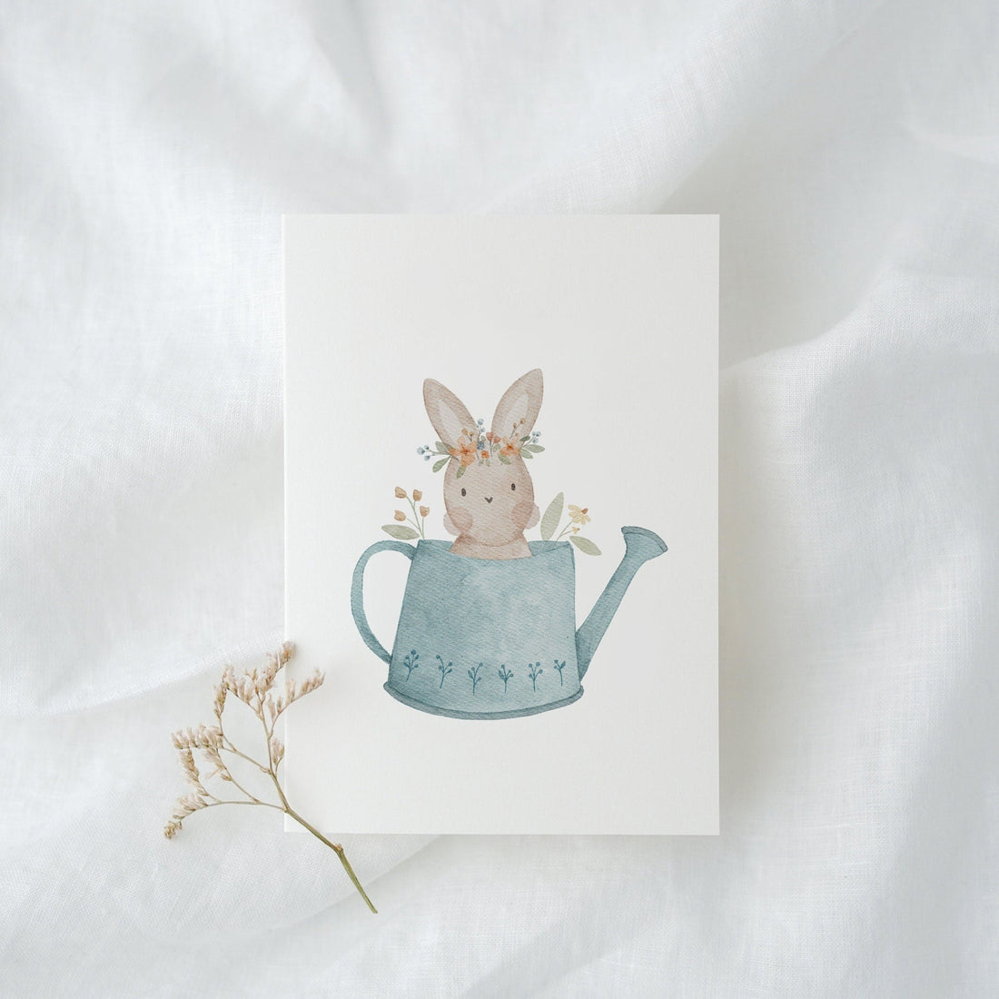 Osterkarte Hase in Gießkanne