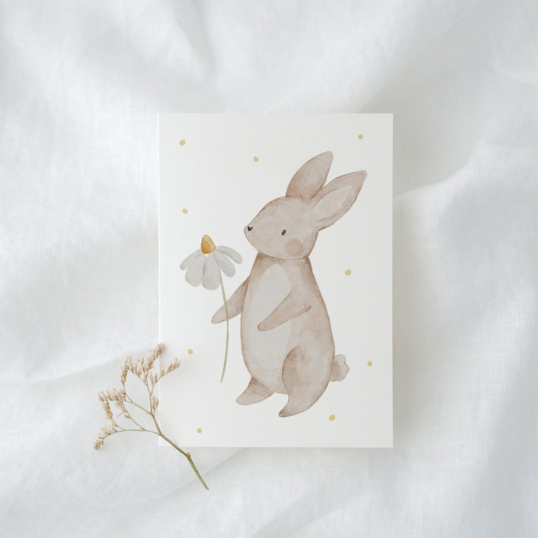 Osterkarte Hase mit Blume