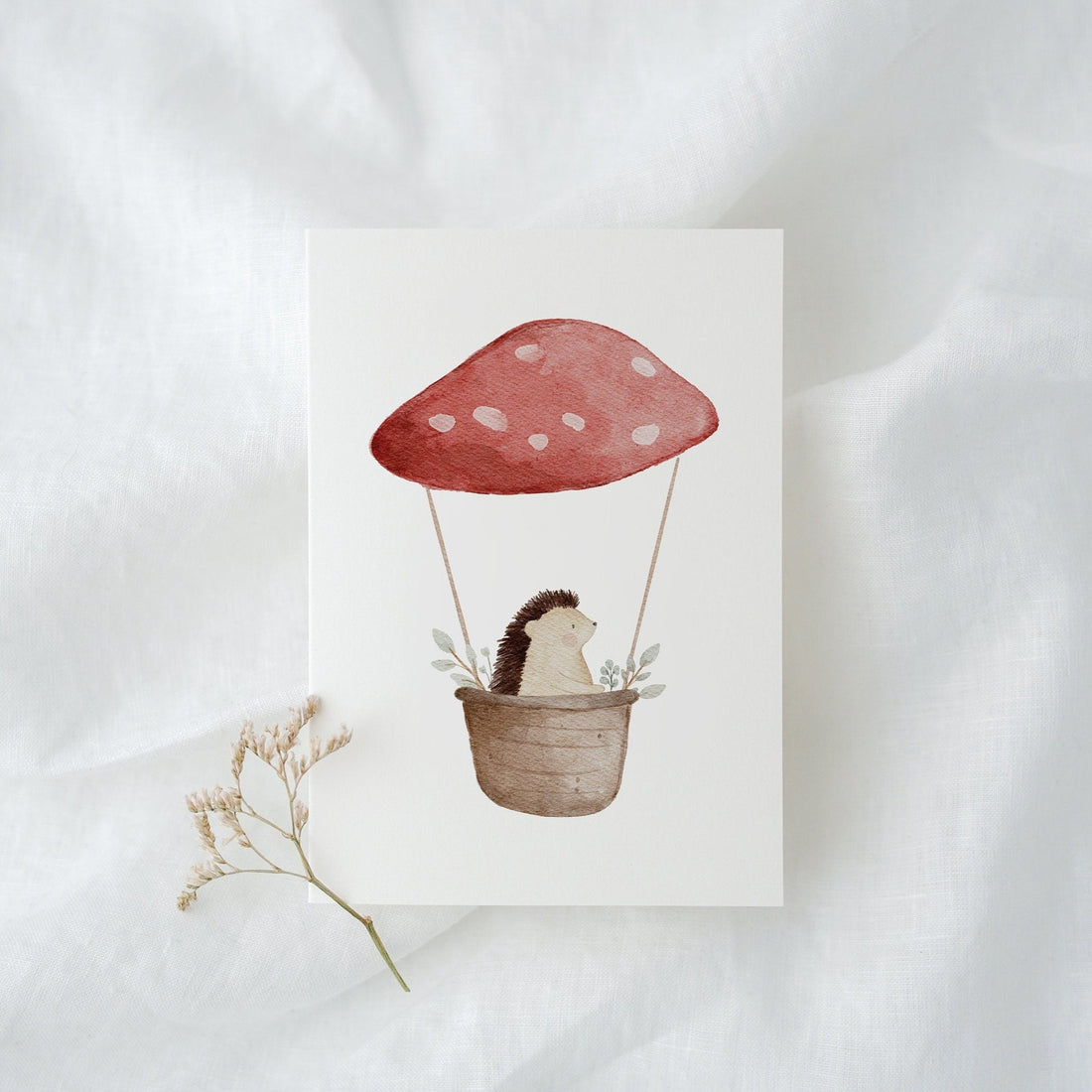 Karte Igel im Pilzheißluftballon