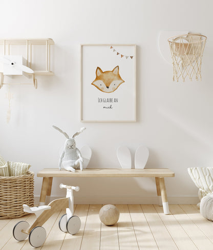 Poster mit Fuchs &quot;Ich glaube an mich&quot; / A4 &amp; A3