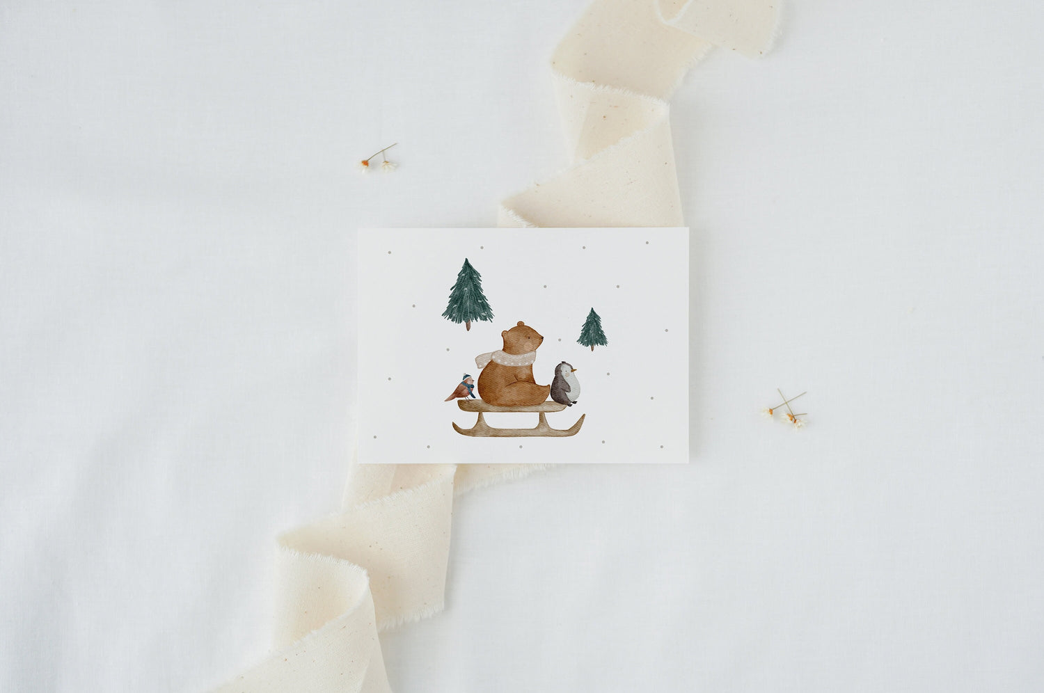 Weihnachtskarte Schlittenbär